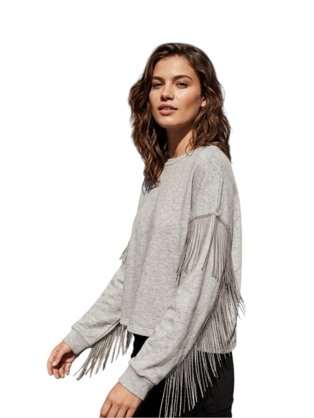 H&M Gray Ball Chain Fringe Sweatshirt NWOT Size M